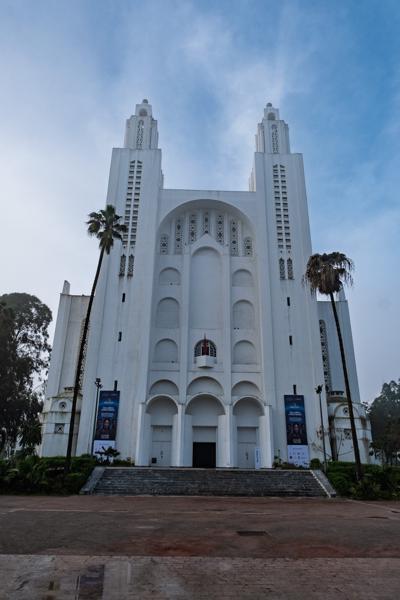 White Twin-Towered Religious Edifice with Arched Facades Casablanca, Morocco