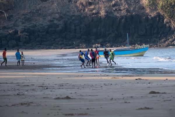 Beach Soccer by a Fishing Boat, Mohéli, Comoros Djando, Comoros
