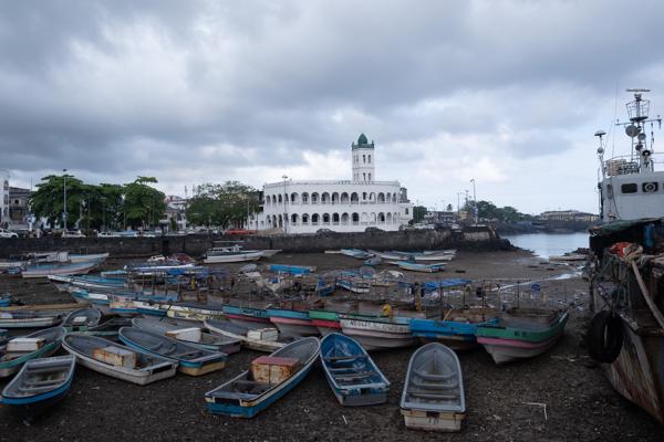 Fishing boats at low tide in Moroni Harbor, Comoros Moroni, Comoros