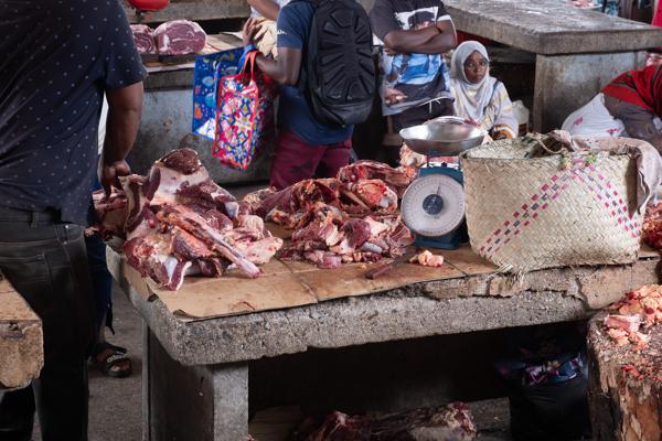 Butcher stall at a market in Moroni, Comoros Moroni, Comoros