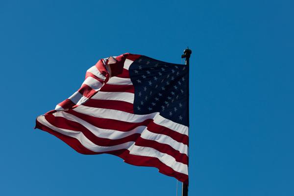 American Flag Flying on Liberty Island, New York (2010) New York, United States