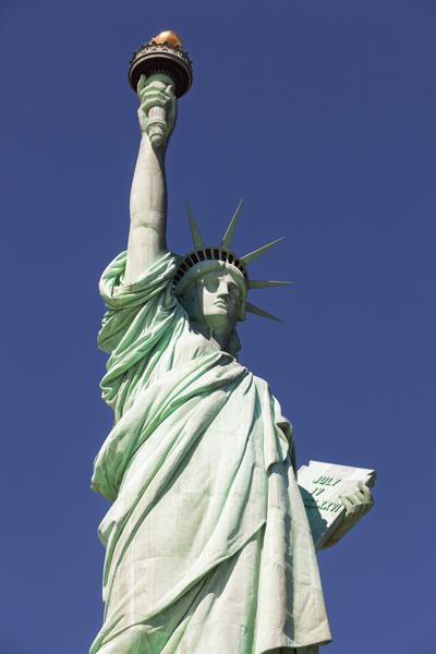 Statue of Liberty Close-Up Against a Clear Blue Sky New York, United States