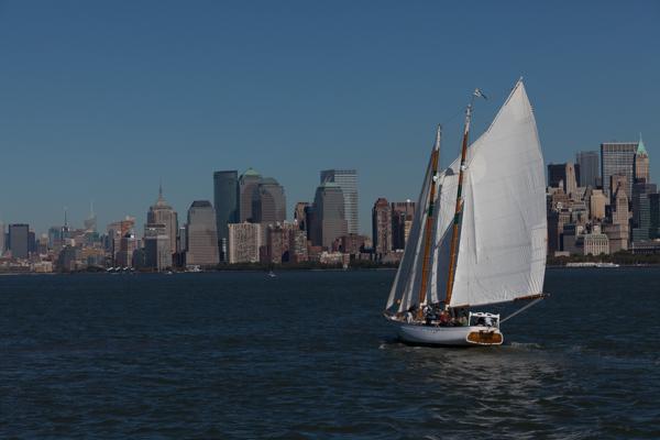 Schooner Sailing Past Lower Manhattan Skyline New York, United States