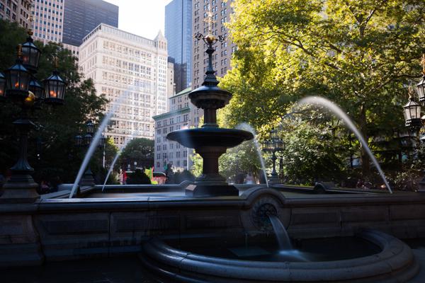 Fountain in City Hall Park, Lower Manhattan (New York City) New York, United States