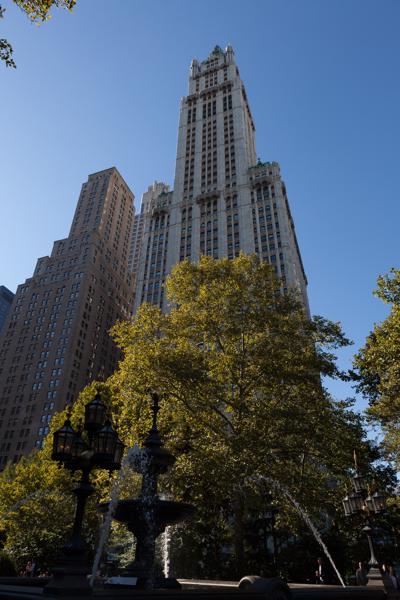 Woolworth Building Over City Hall Park Fountain, New York City (October 2010) New York, United States
