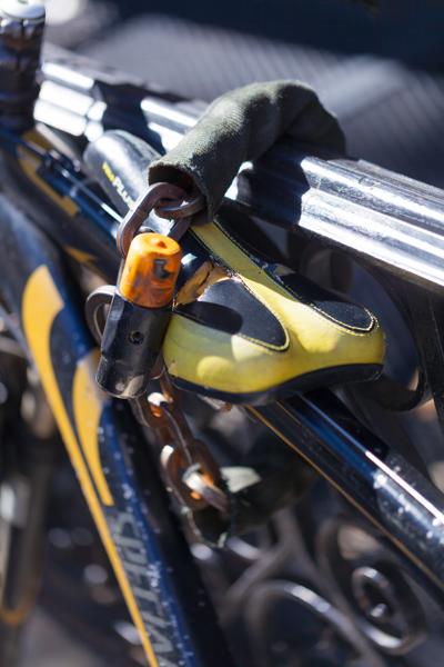Bicycle Lock and Cycling Shoe, Union Square Area (New York City) New York, United States