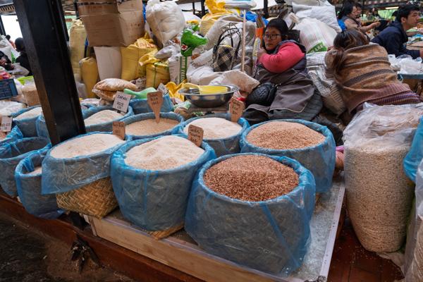 Rice vendor at Thimphu market, Bhutan Thimphu, Bhutan