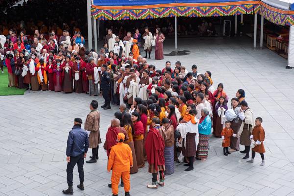 Crowd Queuing at Tashichho Dzong Courtyard, Thimphu (Bhutan) Thimphu, Bhutan