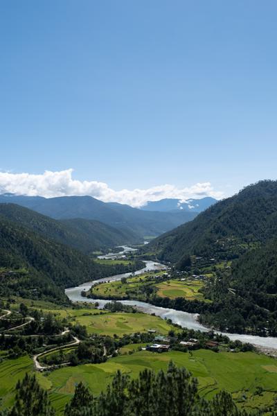 River and Rice Fields in the Punakha Valley, Bhutan Lakhu Tshowogm, Bhutan