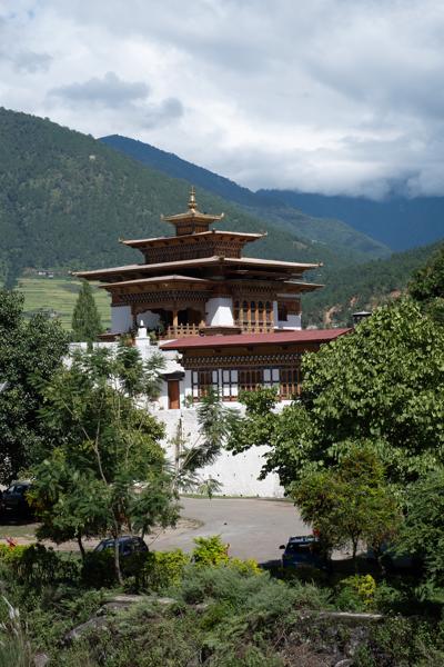 Bhutanese Dzong-Style Temple in a Mountain Valley (Bhutan) Yebisa, Bhutan
