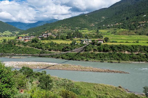 Suspension Bridge over the Mo Chhu in the Punakha Valley, Bhutan Yebisa, Bhutan