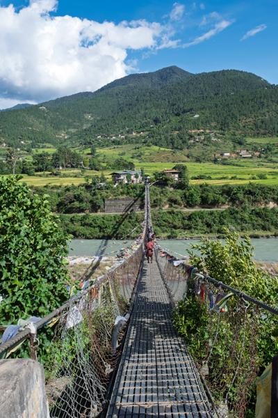 Prayer-Flag Suspension Bridge over a River in Punakha Valley, Bhutan Yebisa, Bhutan
