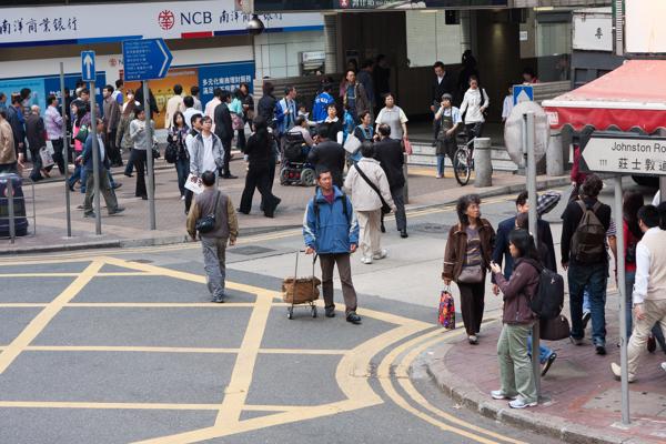 Busy street crossing on Johnston Road, Wan Chai, Hong Kong (2009) Hong Kong, China