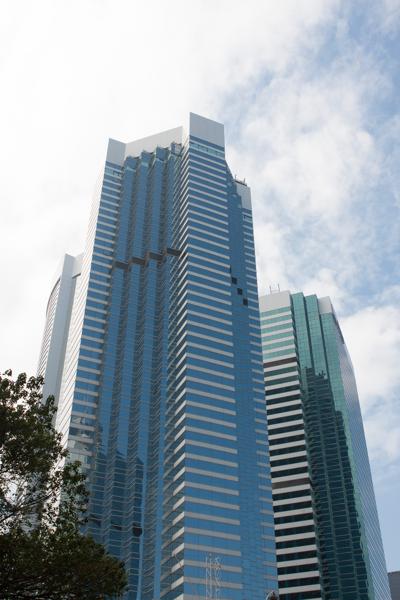 Citibank Plaza skyscrapers against a cloudy sky, Hong Kong Hong Kong, China