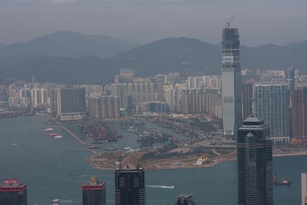 Hong Kong skyline with ICC under construction, February 2009 Hong Kong, China