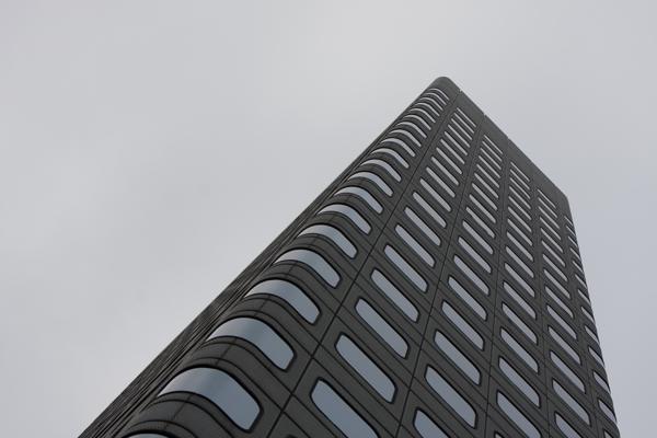 Looking up at a modern high-rise in Wan Chai, Hong Kong Hong Kong, China