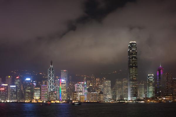 Hong Kong Island Skyline at Night from Tsim Sha Tsui (Victoria Harbour) Hong Kong, China