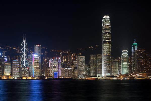 Hong Kong Island Skyline at Night from Victoria Harbour (2009) Hong Kong, China