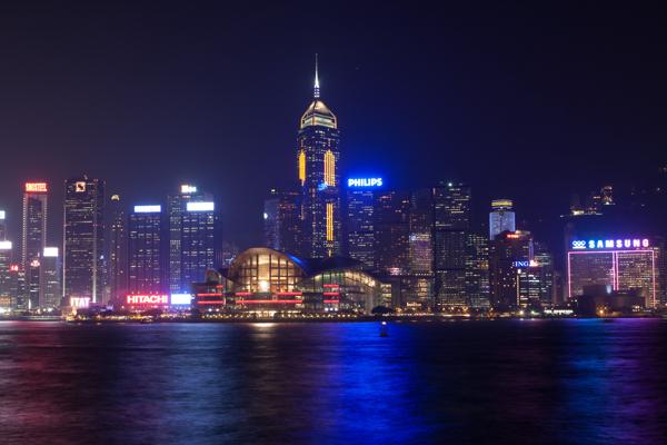 Hong Kong Island skyline at night from Victoria Harbour (Wan Chai, 2009) Hong Kong, China