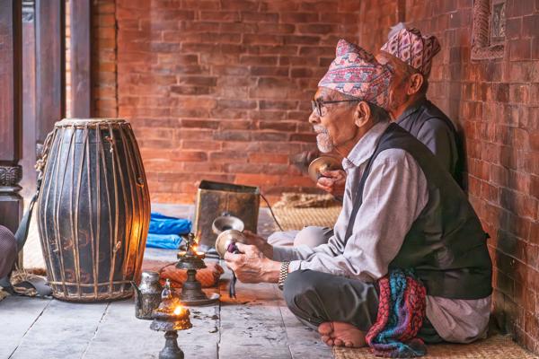 Elderly Nepali Musician at a Ritual Setting Bhaktapur, Nepal