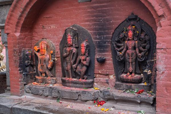 Red Brick Hindu Shrine with Stone Deity Panels Bhaktapur, Nepal
