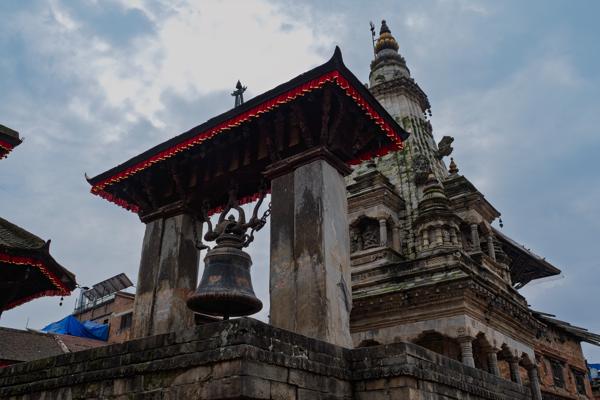 Ancient Nepal Temple Complex with Large Bell in Bhaktapur Bhaktapur, Nepal