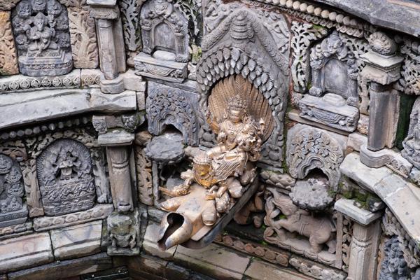 Intricately Carved Stone Fountain with Deity Sculpture Lalitpur, Nepal