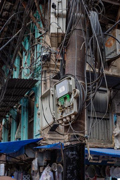 Cluttered Utility Pole with Exposed Wiring in Kathmandu Kathmandu Metropolitan, Nepal