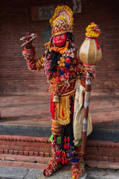 Colorfully Costumed Masked Performer in Nepalese Festival Kathmandu Metropolitan, Nepal