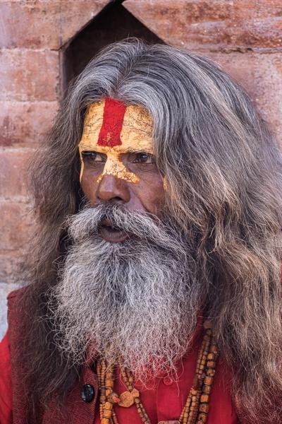 Portrait of a Hindu Holy Man with Face Paint Kathmandu Metropolitan, Nepal
