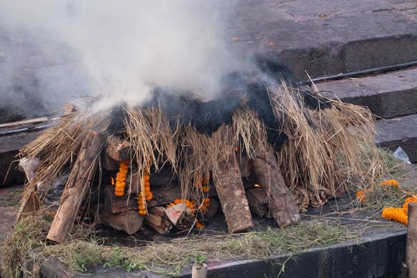 Funeral Pyre with Marigold Garlands in Kathmandu Kathmandu Metropolitan, Nepal