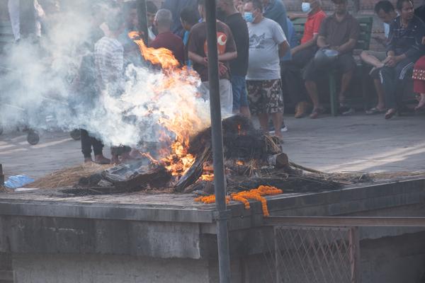 Ritual Cremation Fire at a Public Square Kathmandu Metropolitan, Nepal