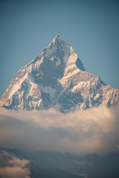 Snow-Capped Peak Emerging Above the Clouds Pokhara, Nepal