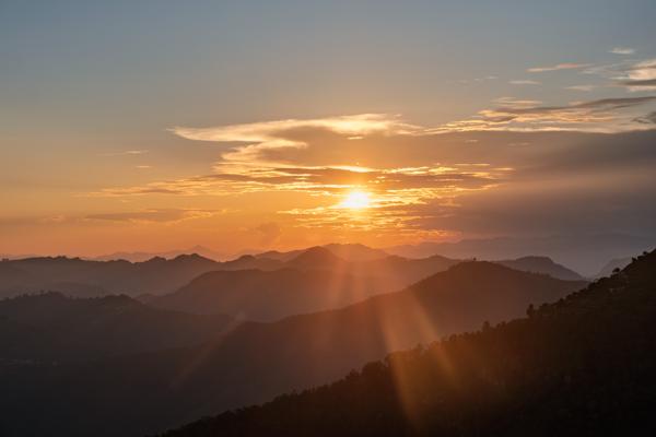 Golden Hour over Himalayan Ridge at Sunset Bandipur, Nepal