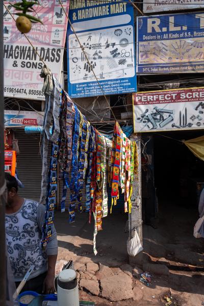 Hardware Market Signboards and Hanging Sachets, Old Delhi (Hauz Qazi) Delhi, India