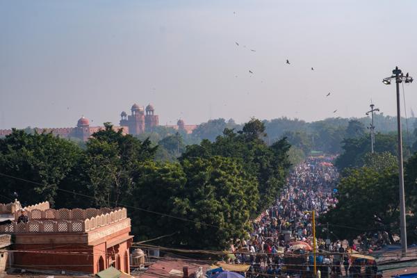 Crowds near Delhi’s Red Fort on a hazy morning Delhi, India