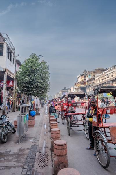 Cycle Rickshaws in Old Delhi (Chandni Chowk), Morning Street Scene Delhi, India