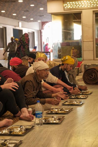 Langar Hall at a Sikh Gurdwara, Old Delhi (Gurudwara Sis Ganj Sahib area) Delhi, India