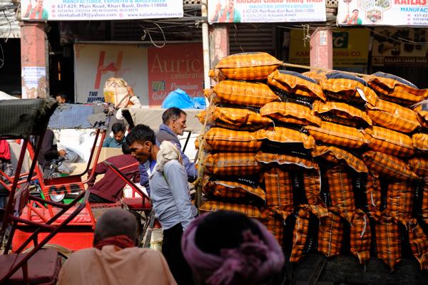 Morning loading activity in Khari Baoli market, Old Delhi Delhi, India