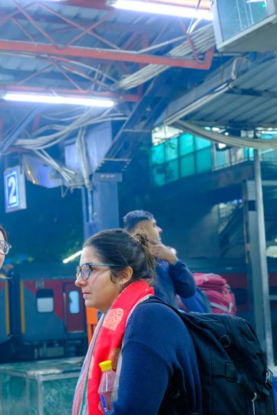 Traveler Waiting on Platform 2 at a Delhi Railway Station Delhi, India