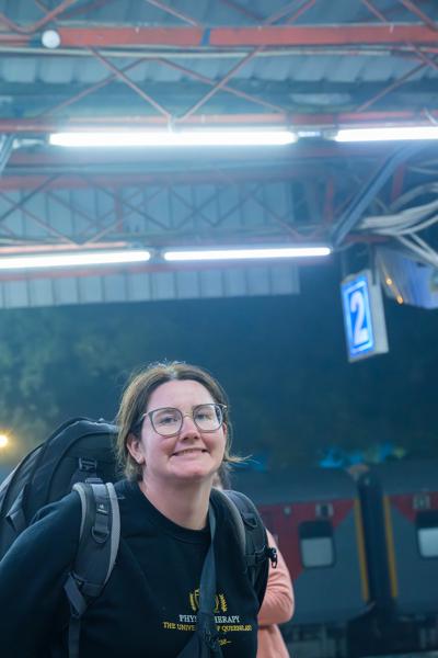 Traveler with Backpack on Platform 2 at a Delhi Railway Station Delhi, India