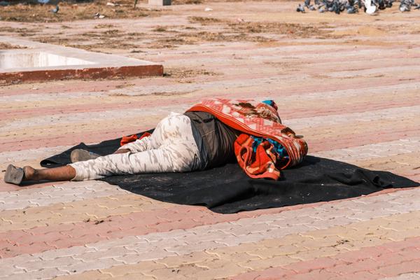 Man Sleeping on Pavement in Bikaner, Rajasthan Bikaner, India