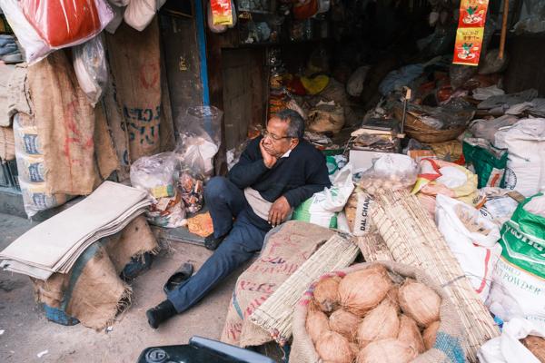 Shopkeeper Resting in a Bikaner Market Stall, Rajasthan Bikaner, India