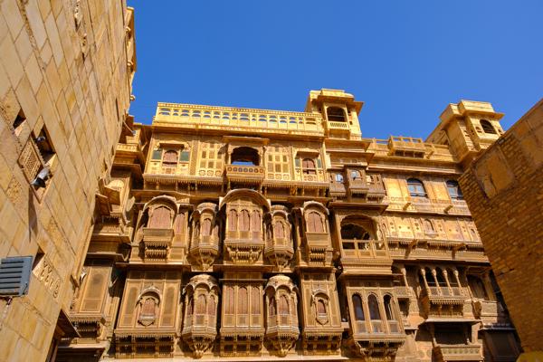 Ornate sandstone haveli facade in Jaisalmer, Rajasthan Jaisalmer, India