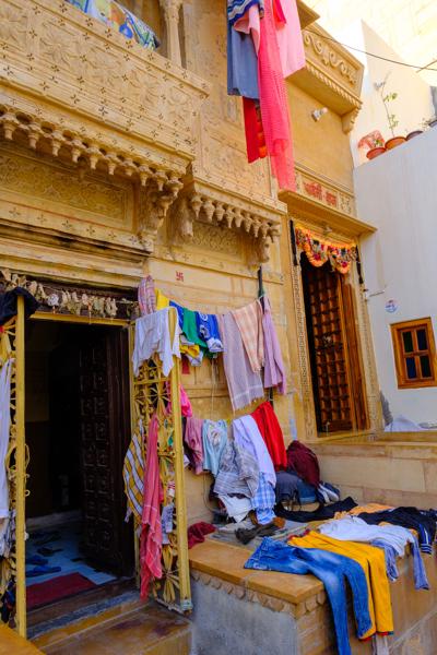 Laundry Drying on a Sandstone Haveli Facade, Jaisalmer, Rajasthan Jaisalmer, India