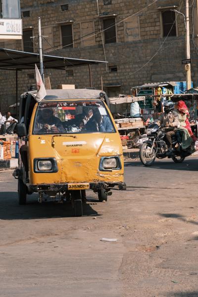 Yellow Three-Wheeler in a Jaisalmer Street Market (Rajasthan, India) Jaisalmer, India