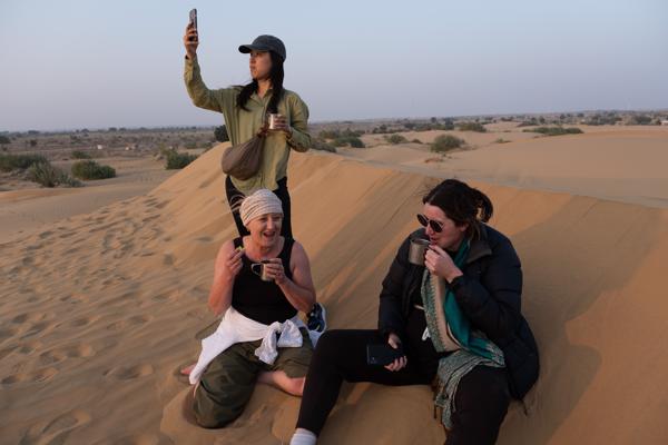 Tea Break on the Thar Desert Dunes near Jaisalmer, India Damodara, India