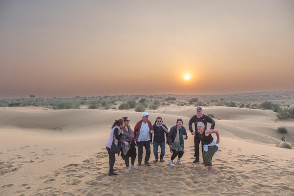 Group at Sunset on the Thar Desert Dunes, Jaisalmer Damodara, India