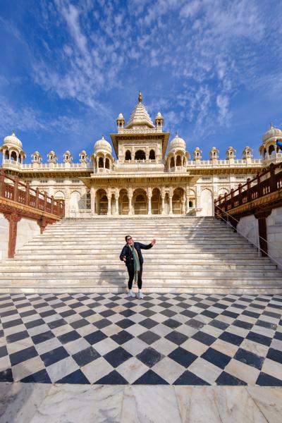Visitor on the Marble Steps of Jaswant Thada, Jodhpur Jodhpur, India