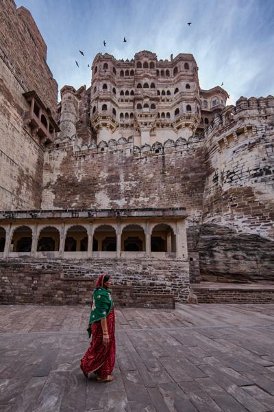 Woman Walking in the Courtyard of Mehrangarh Fort, Jodhpur Jodhpur, India
